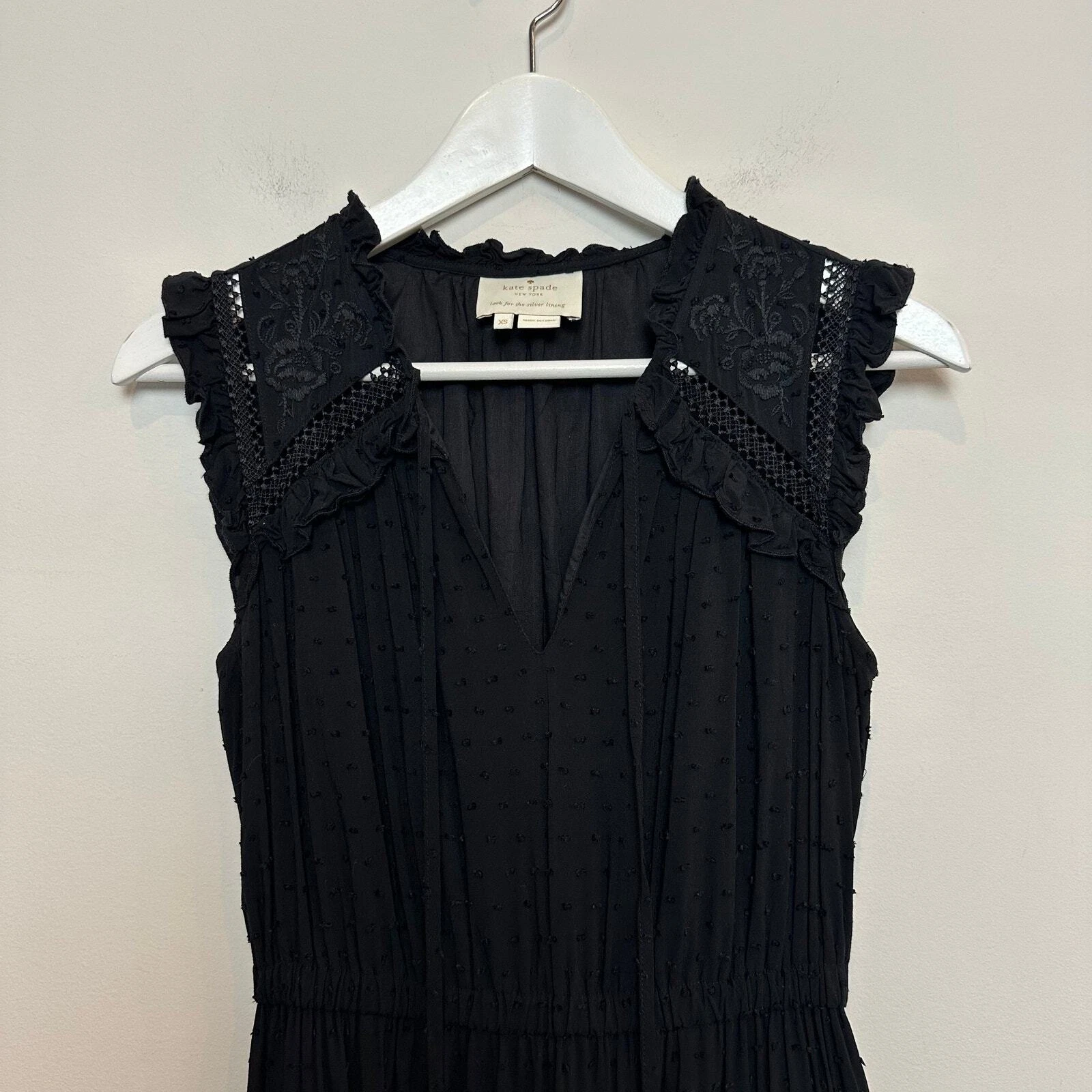 Abito senza maniche Kate Spade Broome Street Swiss Dot midi con volant a strati XS