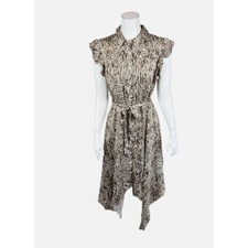 G.I.L.I. Animal Print Midi Dress Ruffle Sleeve Belted Brown Leopard Size 28W