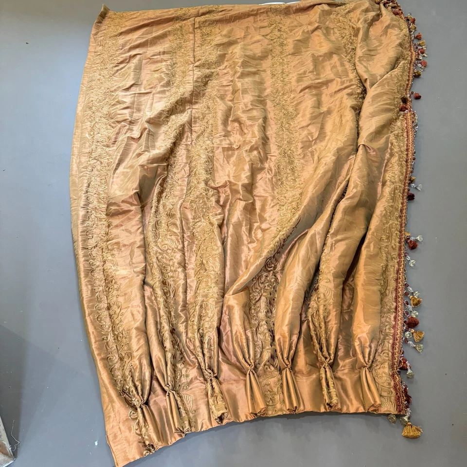 Panel cortina cortina plisado pellizco personalizado marrón damasco borde floral cuentas Foto 2 de 4