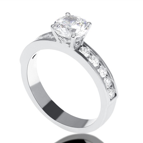Anillo de compromiso de diamantes asequible de 1 1/4 quilate corte redondo G/SI1-SI2 oro blanco de 14 k - Imagen 3 de 10