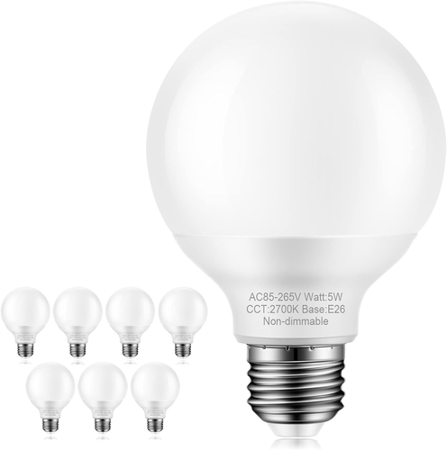 8 Pack Warm White Bathroom Light Bulbs, 60 Watt Equivalent, E26 Medium Base, G25