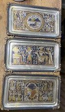 EGYPTIAN ORNATE COPPER BRASS SILVER TRAY OR WALL PLAQUE DETAILED SET OF 3