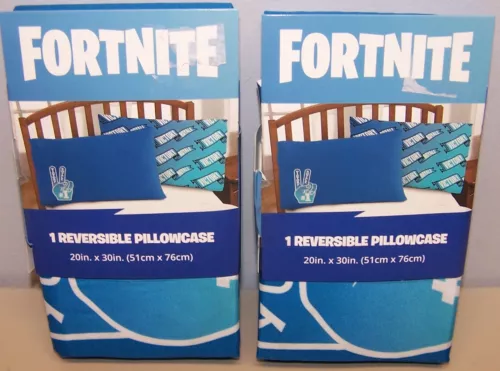 Fortnite Epic Games Reversible Pillow Case Victory Royale 20x30 Blue Lot of 2