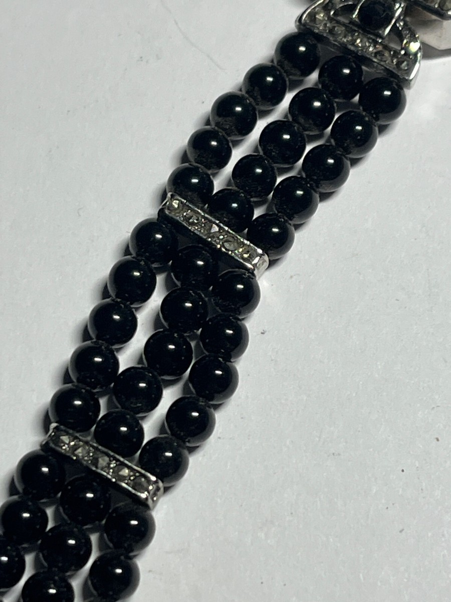 Vintage Lucoral Diamond Quartz Watch Black Onyx Beads Marcasite MOP New Battery Lucoral | Accessories | Vintage Lucoral Diamond Quartz Watch  main image 4