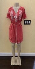 Ulla Johnson Size 2 Coral Color Short Sleeve Embroidered Tunic Dress With Belt