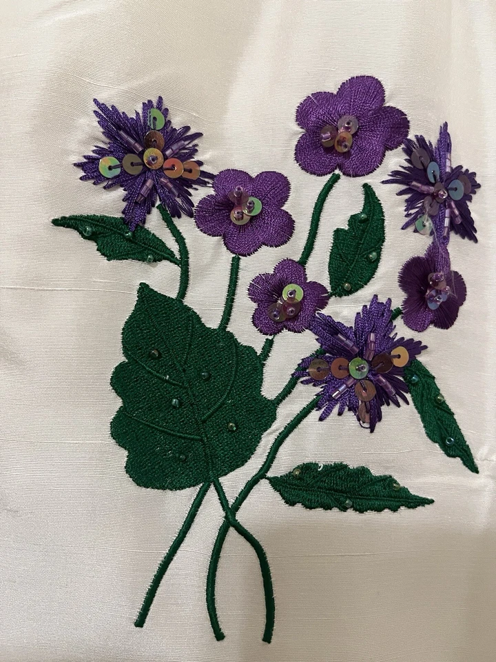 NUEVA CHAQUETA VICTOR COSTA SEDA BLANCO MARFIL AFRICANO VIOLETA CUENTAS IX MUJER QVC Foto 3 de 4