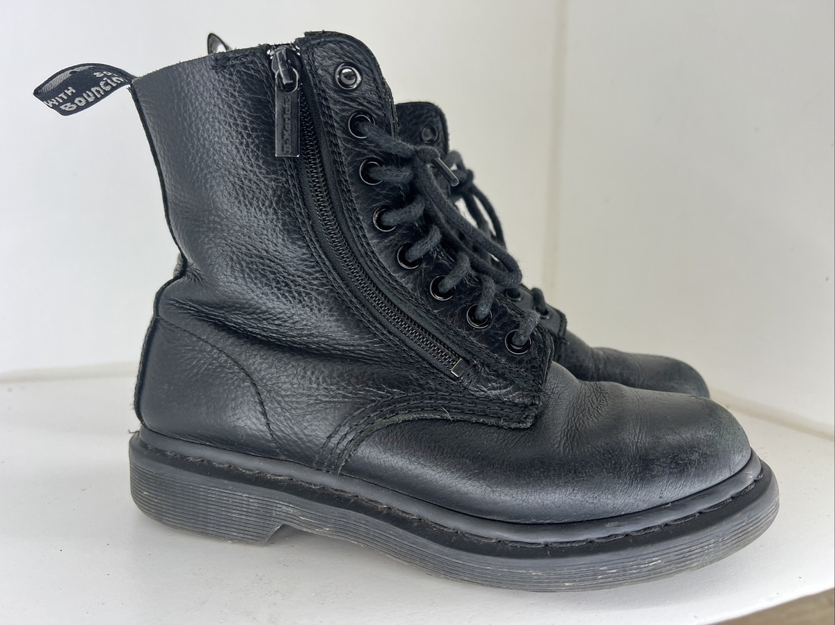 DR MARTENS-Black Leather Boots 1460 Pascal Mono Soft Leather Side Zip  Womens