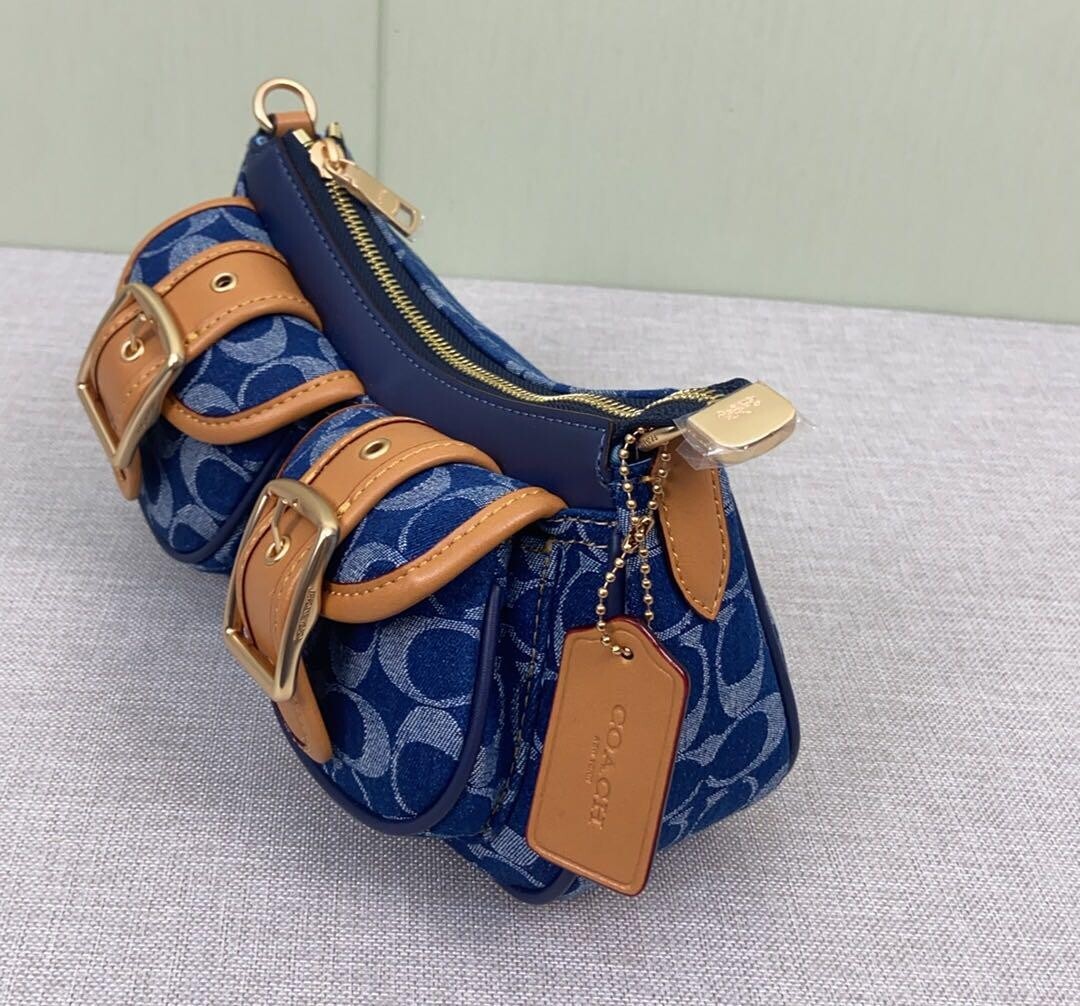 COACH Ashton Baguette Bag In Signature Canvas Denim/Brown