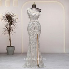 Sexy Silver Evening Prom Luxury Evening Dress Wedding Party Formal Bride Dress