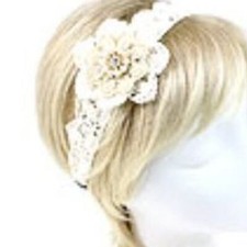 Lace Flower Fashion Headband With Rhinestone  Pearl Accents NWT