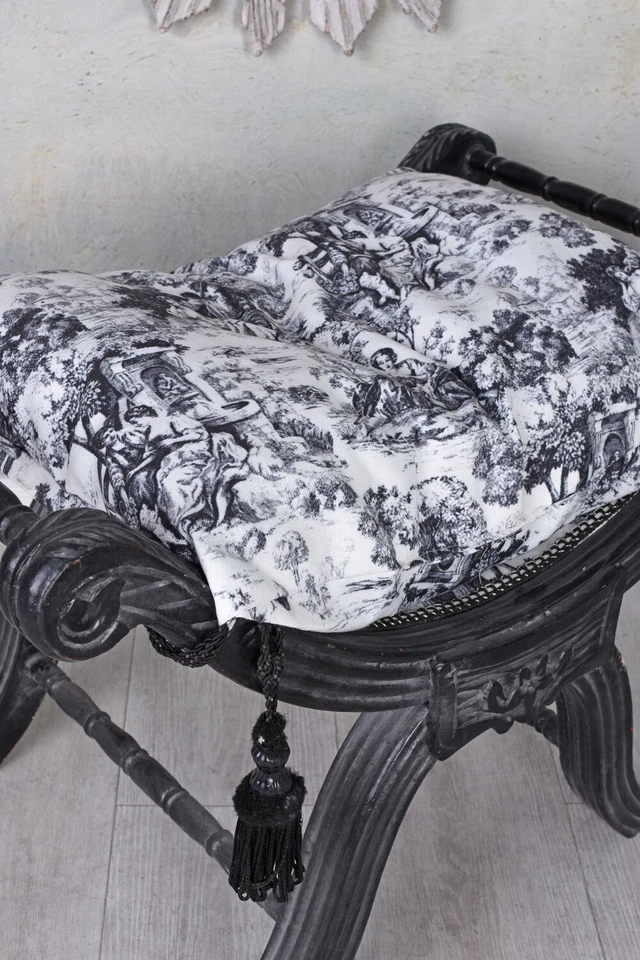 Hocker Sitzgondel Barock Sitzbank Sitzhocker Toile de Jouy Barockhocker Schemel - Bild 2 von 4