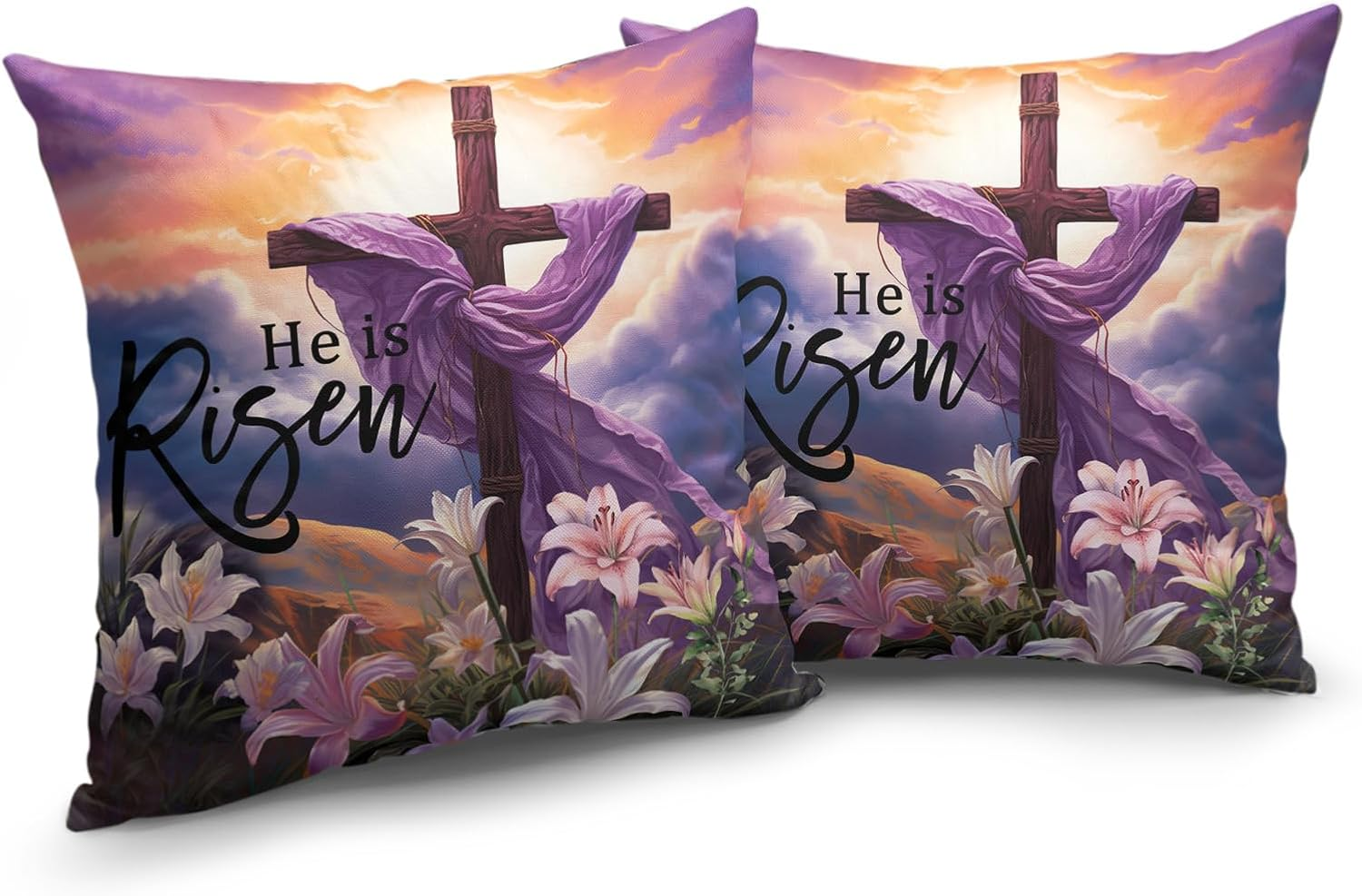 Easter He Is Risen Cross Pillow Covers 18x18 Inch Set of 2