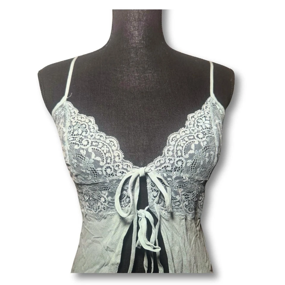 Y2K Vintage VS Green Floral Lace Fairy Coquette Dollette Babydoll Lingerie Top S - Image 2 of 4