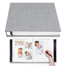 Large Self Adhesive Photo Album Magnetic Scrapbook Linen Cover Grey