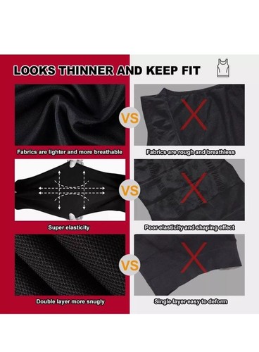 5 Pk Mens Body Shaper Slimming Tummy Vest Compression Shirt Tank Top Shapewear M - Picture 6 of 8