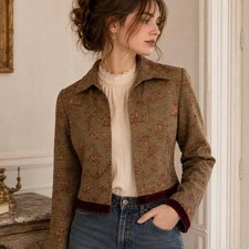 Vintage Toile Tapestry Cropped Jacket | Roman...