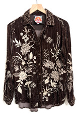 Johnny Was Maree Velvet Floral Brown Blouse Heavily Embroidered Tunic Top Sz S