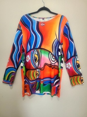 Weird Boho Abstract Art Unique Bold Playful Psychedelic Vibrant Sz XL