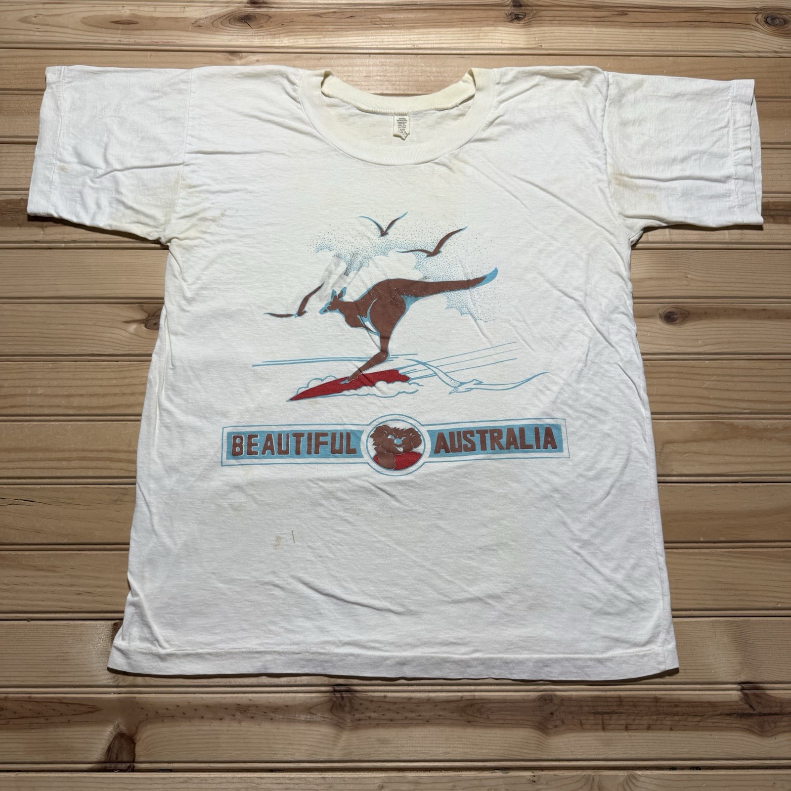 Vintage 70s 80s Beautiful Australia Kite Surfing Kangaroo Koala Bear Shirt Large