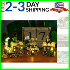 St Patricks Day Decorations Train for Home, Lighted Leprechaun Figurine Train...