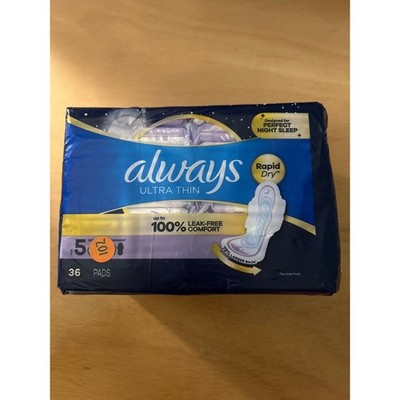 #102 New 36ct Always Ultra Thin Extra Heavy Overnight Pads Wings 12hr Leakguard