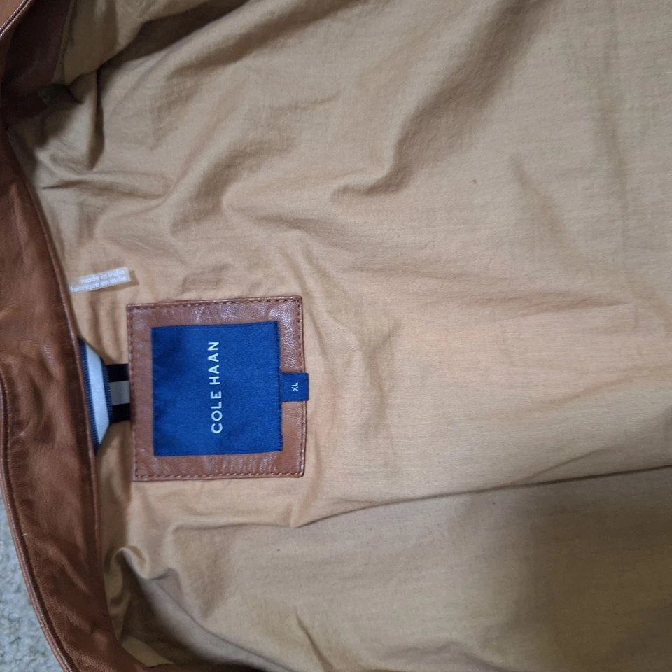 COLE HAAN - PIEL DE CABRA Hombres L/XL Moto Motociclista Bomber Chaqueta Foto 3 de 4