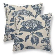 Navy Blue Floral Pillow Covers 18 x 18 Inch Set of 2 Vintage Hydrangea Herbs ...