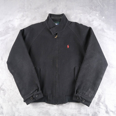 Vintage Polo Ralph Lauren Mens Black Wool Harrington Bomber Jacket Mens M Medium