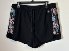 Hurley Women s Black Tropical Floral Side Panel Athletic Shorts Size L Running