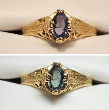 14k Yellow Gold Natural Alexandrite Untreated Ring Sz 7 Teal to Purple .65ct