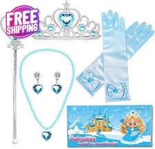 Princess Dress Up Accessories Set of 6 Elsa Crown Wand Gloves Jewelry Gift Set