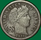1911-D Barber Dime Very Fine VF Coin #33932