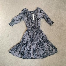Solitaire Black Gray Floral 3/4 Sleeve A-Line Mini Dress Women’s S Regular