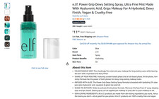 ELF e.l.f. Cosmetics Power Grip Dewy Setting Fine Mist Spray 2.7 OZ case of 36