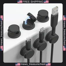 Magnetic Cable Organizer 6-Pack, Black, Compact Cord Holders for USB