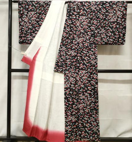 Midnight Pine LONG Vintage Japanese Silk Kimono Robe Gown 5929