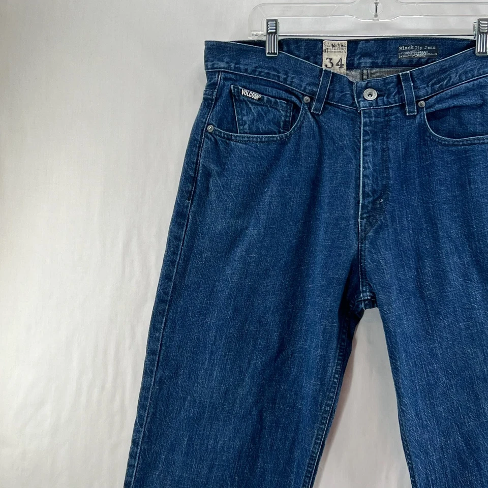 Volcom Stone Boardwear Jeans Sz 34 Black Zip Relaxed Fit Straight Leg Denim Blue - Image 4 of 4