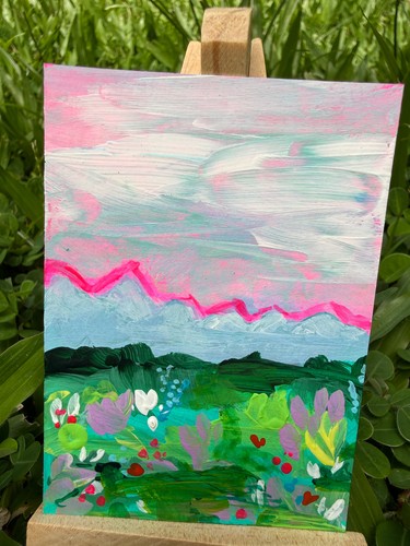ACEO/ATC Original Landscape Acrylic Painting "Snow Capped" Signed 3.5x2.5