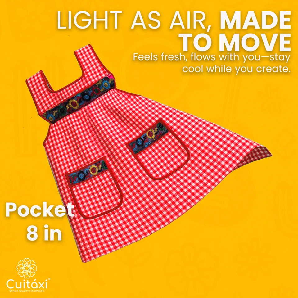 Cuitáxi Delantal Tradicional Mexicano para Mujer con Bolsillos Hermosa Flor Foto 4 de 4