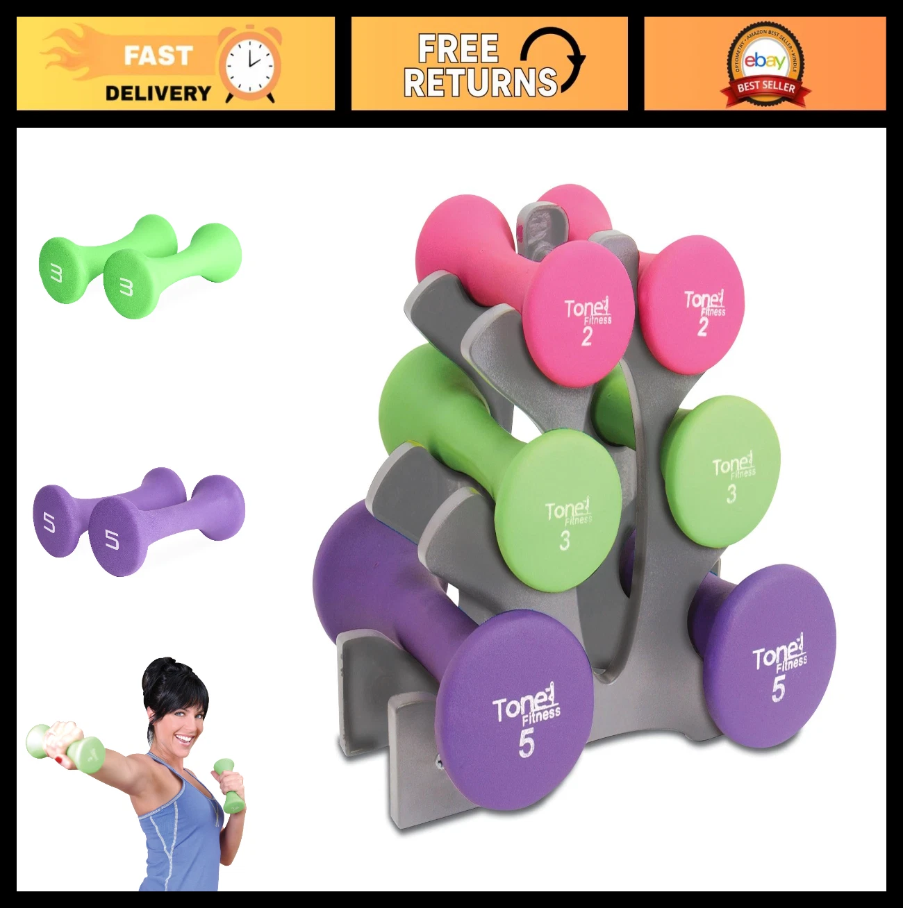 3 Pairs of Dumbbells Set - Adjustable Weights for Home Gym, Strength Training