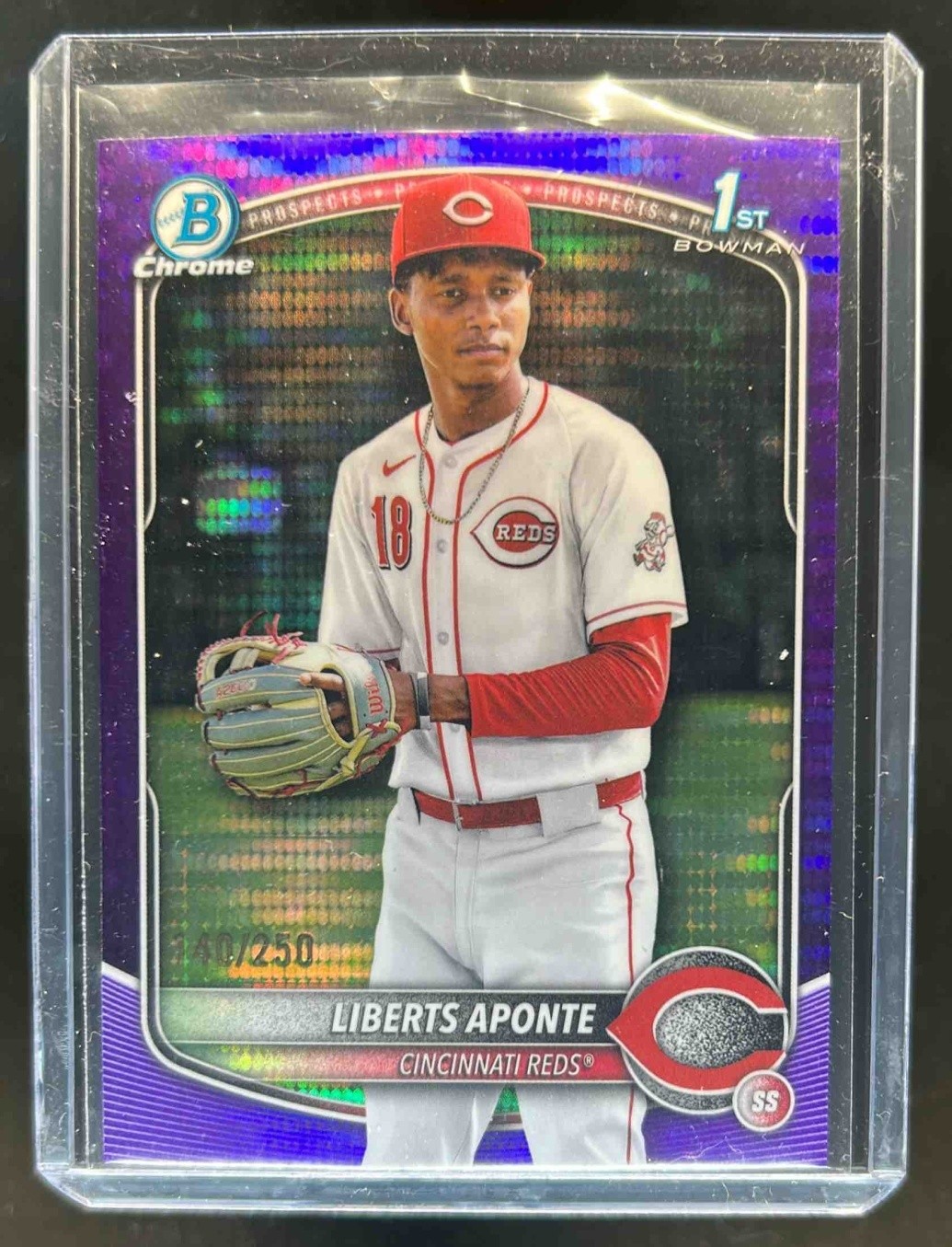 2025 Bowman Chrome Liberts Aponte Purple Pulsar Refractor 1st Prospect #140/250
