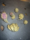 Vintage Trifari Jewelry Lot Gold Tone Brooch Earrings Signed Designer