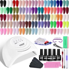 JODSONE Gel Nail Polish Kit 60 PCS with U V Light Soak off Base Top Coat 55 Shin