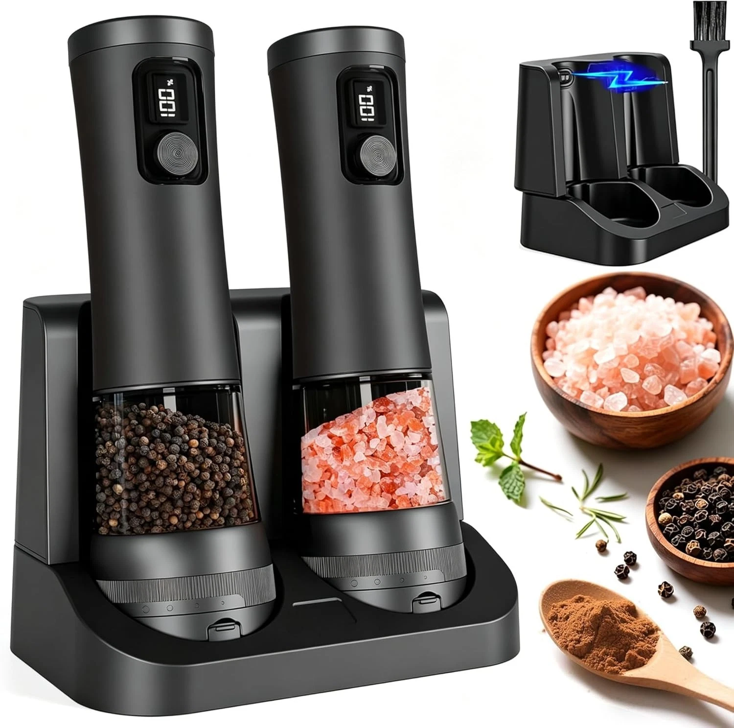 Electric Salt and Pepper Grinder Set, Battery Display Rechargeable Base
Opens in a new window or tab
