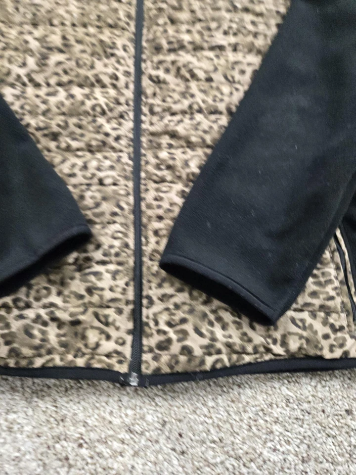 Chaqueta Lauren Ralph Lauren Mujer 3X Negra Estampado Leopardo Vellón Cremallera Completa Foto 3 de 4