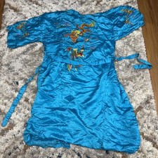 VTG Golden Deer 100 Pure Silk Robe Kimono TEAL Dragons Birds Floral Size M