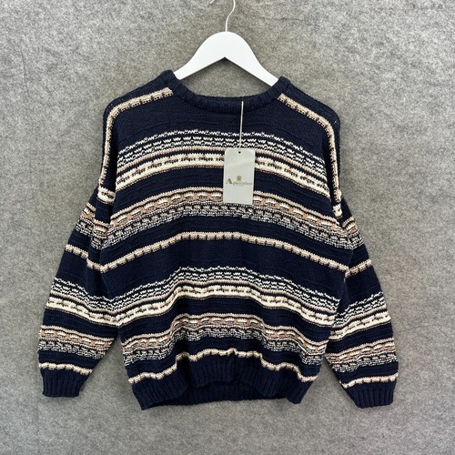 Aquascutum, Vintage Aquascutum Jumper Mens Medium Blue Cheyne Stripe Jumper Pullover 90s NWT