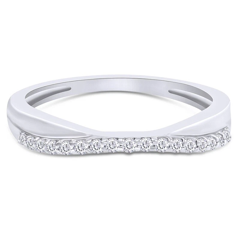 Alianza de boda contorno torcido oro macizo 14K corte redondo circonita cúbica Foto 2 de 4