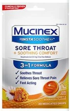 Mucinex SORE THROAT & Soothing Comfort Drops HONEY 20ct  --