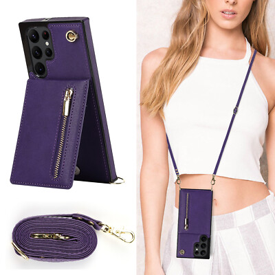 For S22 ultra  PU Leather Card Holder Wallet Shoulder Bag Phone Case